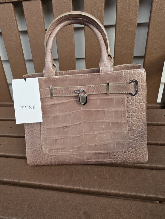 Prune Handbags - PRUNE NEW Taupe 30 Cm BIRKEN-STYLE Croc-Embossed Leather Satchel. With Bag & Tag
